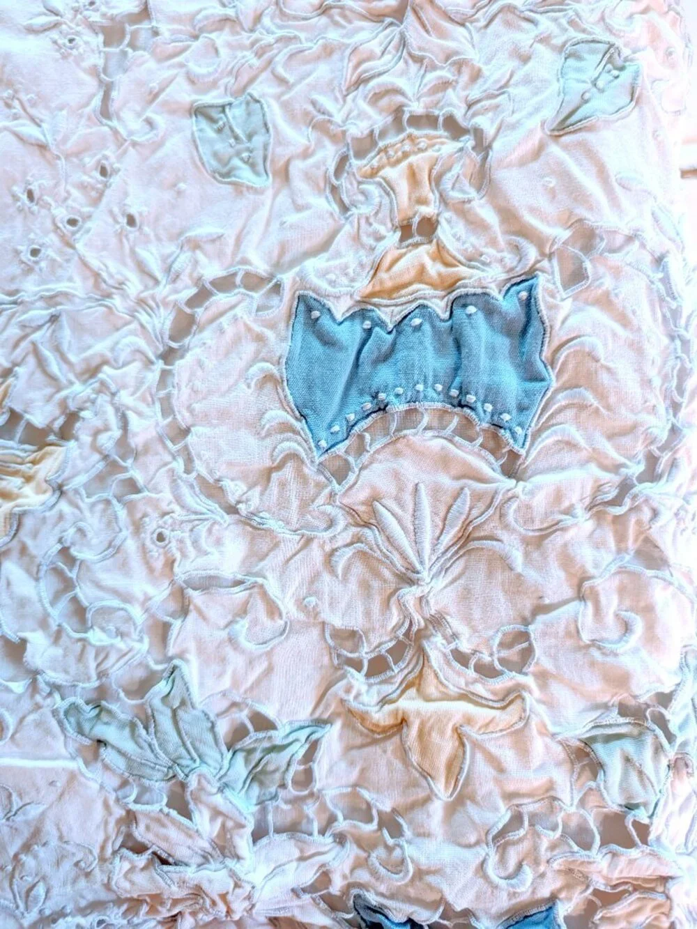 VTG White Eyelet Lace Scalloped Flat Sheet Full Double Bed Floral Cottagecore